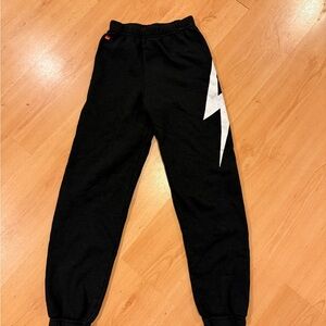 Aviator Nation Black Joggers with White Lightning